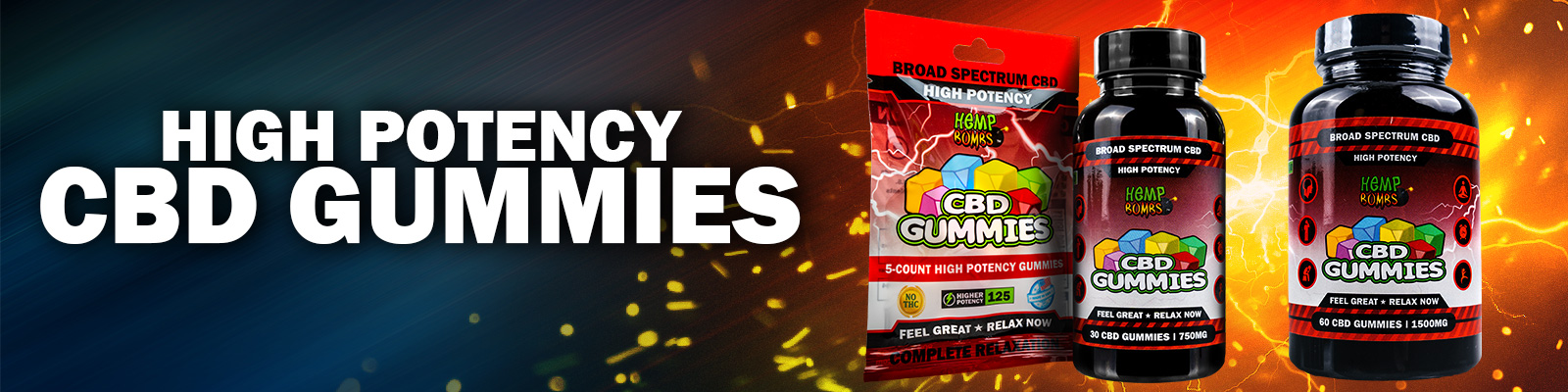 High Potency CBD Gummies High Potency CBD Gummies with a pack of HP Gummies and Hemp Bombs CBD Gummy Bears in the background
